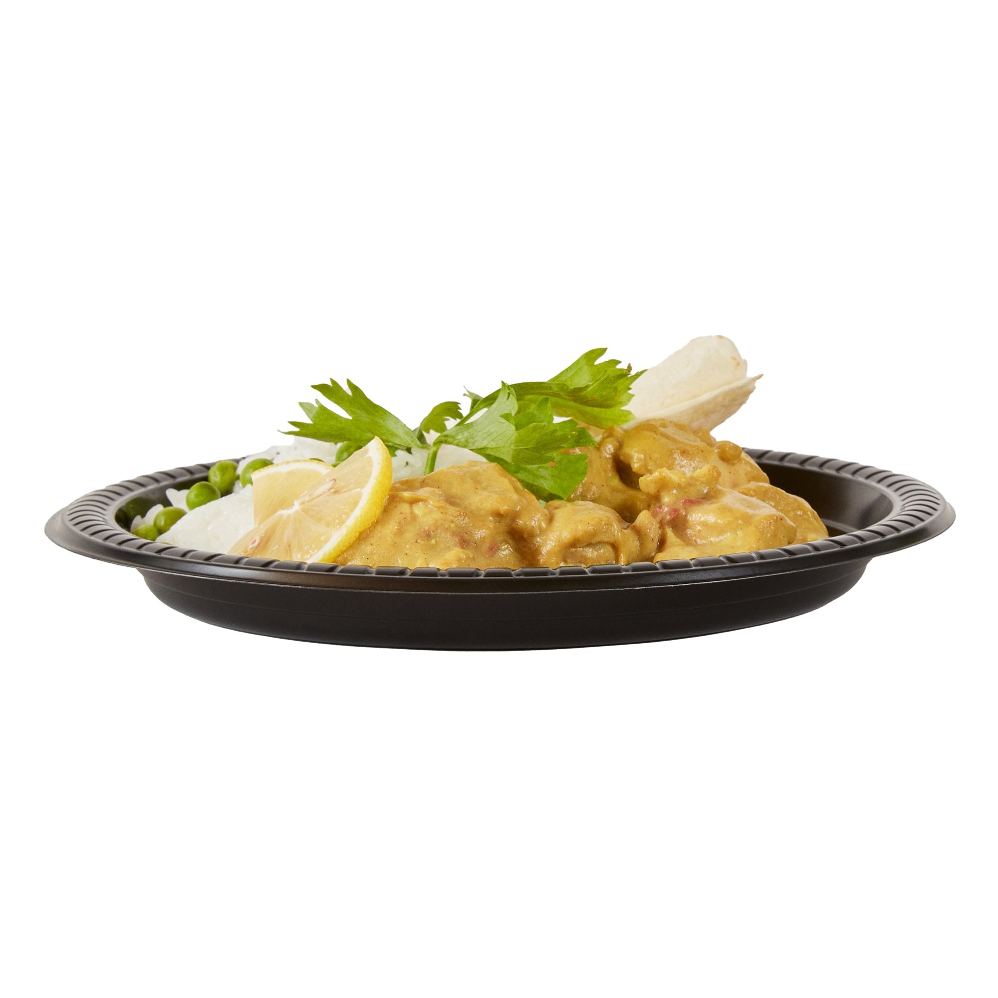 Chef 101 Round Black Plastic Plate - Microwavable - 9" x 9" x 3/4" - 100 count box
