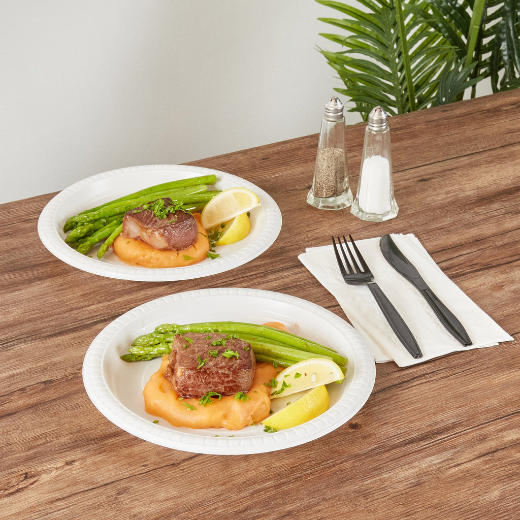 Chef 101 Round White Plastic Plate - Microwavable - 9" x 9" x 3/4" - 100 count box