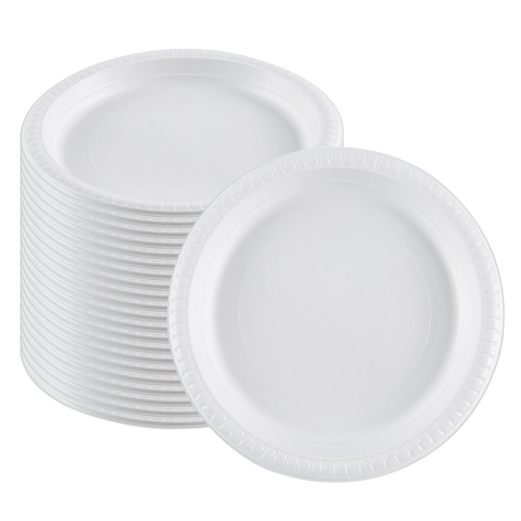 Chef 101 Round White Plastic Plate - Microwavable - 9" x 9" x 3/4" - 50 count box