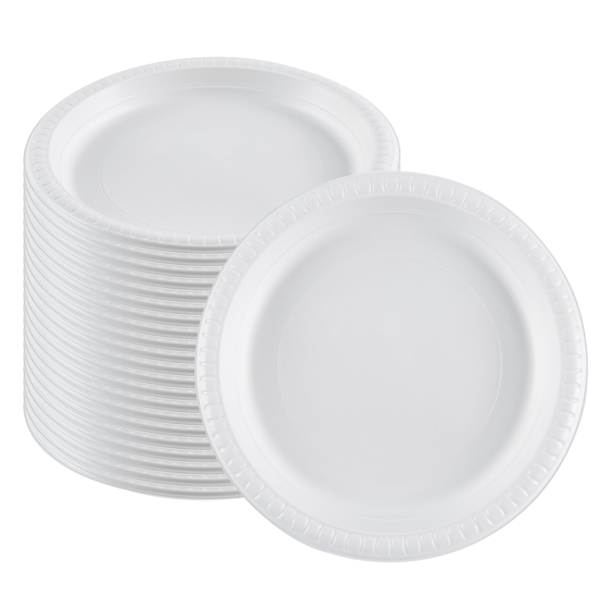 Chef 101 Round White Plastic Plate - Microwavable - 9" x 9" x 3/4" - 50 count box
