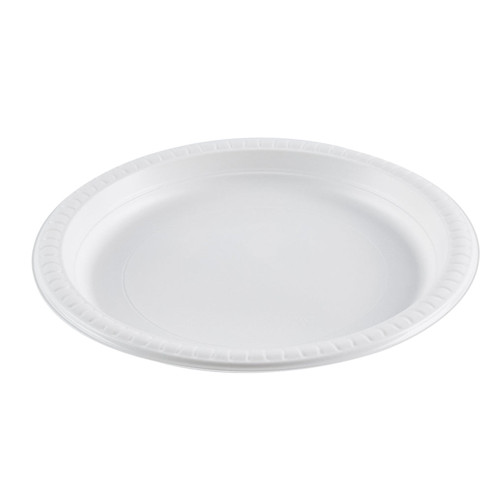 Chef 101 Round White Plastic Plate - Microwavable - 9" x 9" x 3/4" - 50 count box