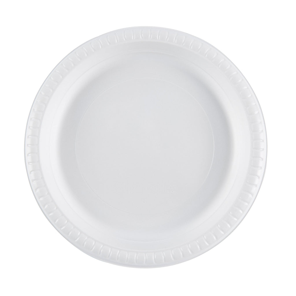 Chef 101 Round White Plastic Plate - Microwavable - 9" x 9" x 3/4" - 50 count box