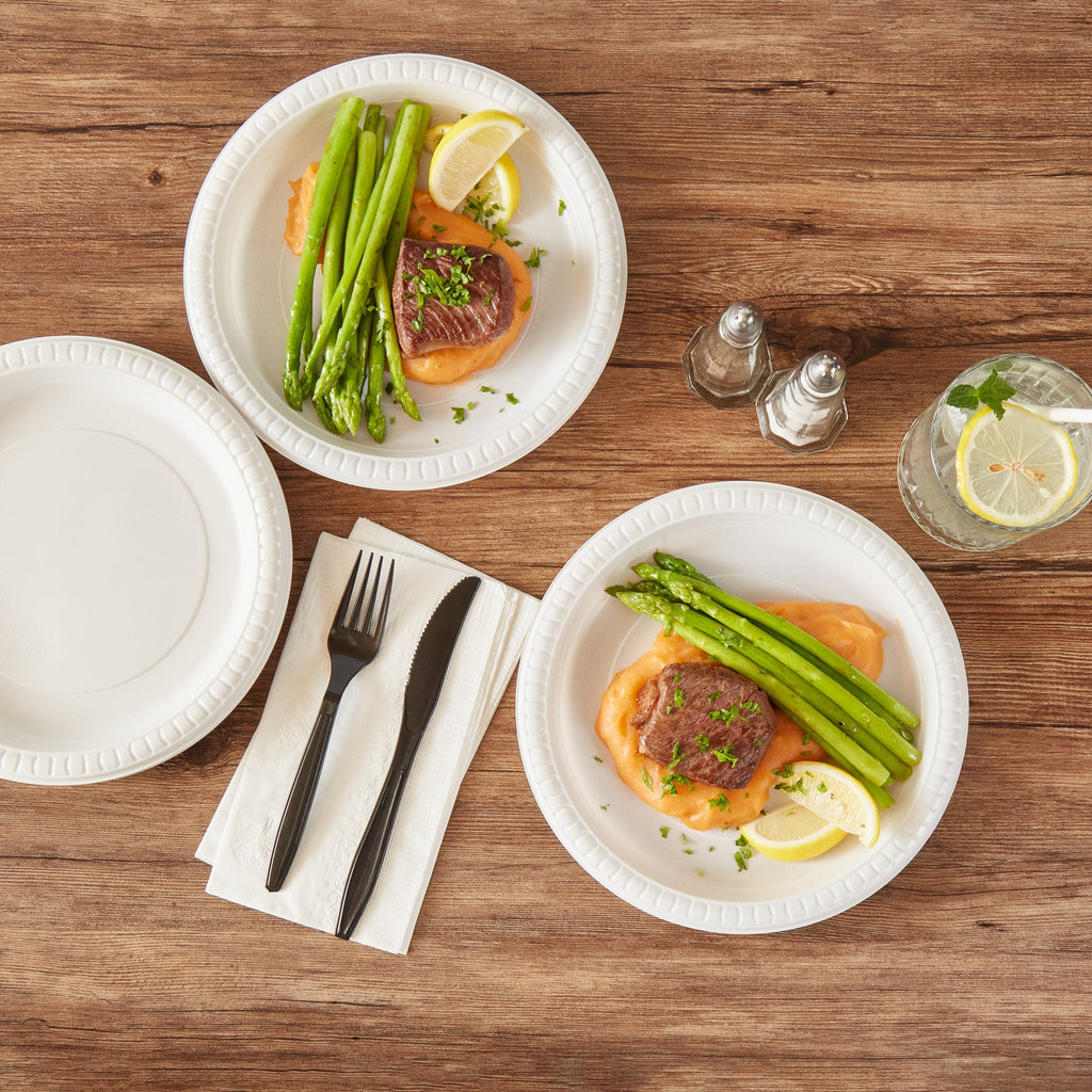 Chef 101 Round White Plastic Plate - Microwavable - 9" x 9" x 3/4" - 100 count box