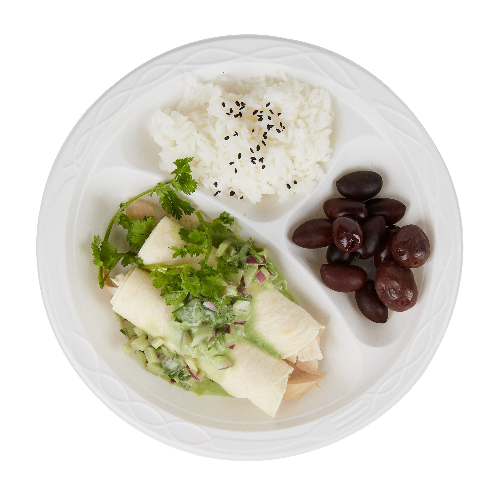 Chef 101 Round White Plastic Plate - 3 Compartments, Microwavable - 9" x 9" x 3/4" - 50 count box