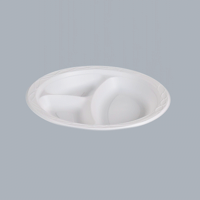 Chef 101 Round White Plastic Plate - 3 Compartments, Microwavable - 9" x 9" x 3/4" - 100 count box