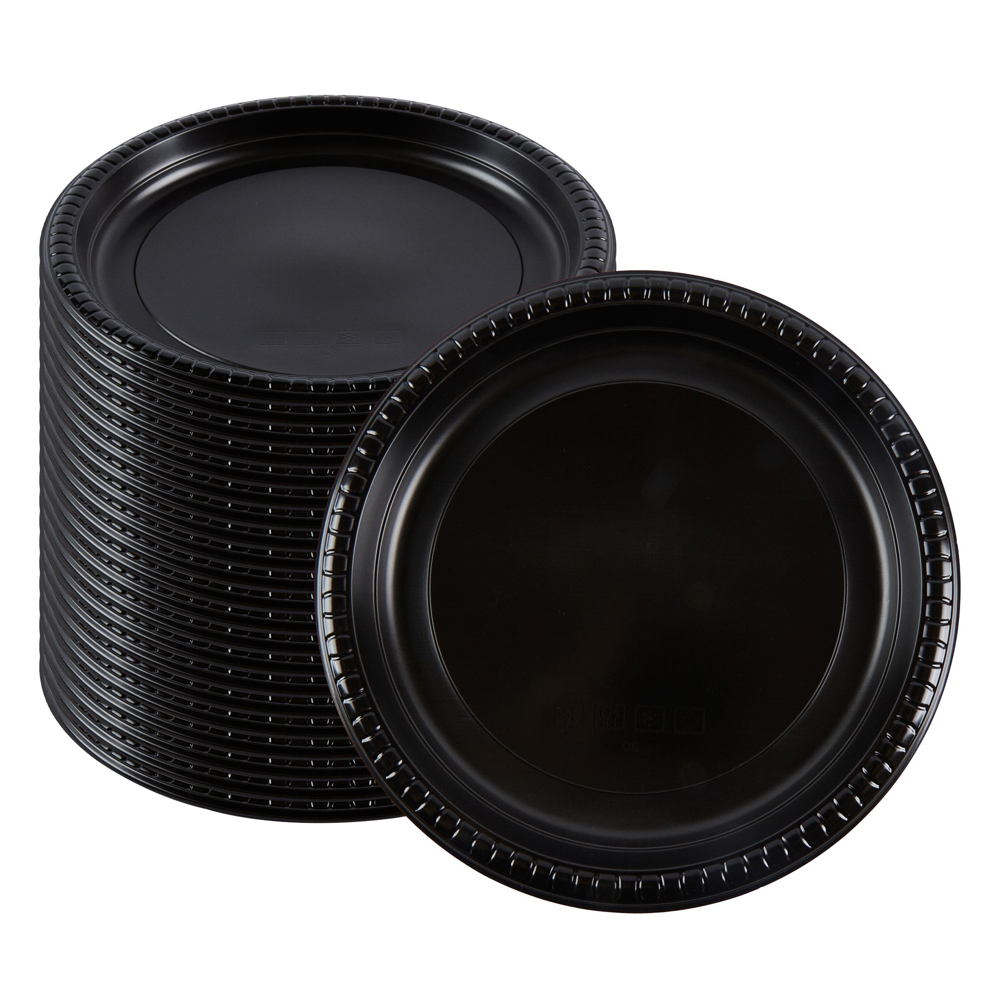 Chef 101 Round Black Plastic Plate - Microwavable - 10 1/4" x 10 1/4" x 3/4" - 50 count box