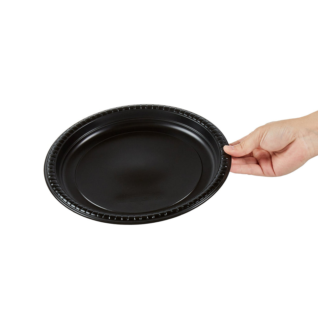 Chef 101 Round Black Plastic Plate - Microwavable - 10 1/4" x 10 1/4" x 3/4" - 50 count box