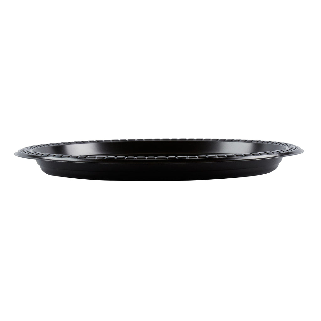 Chef 101 Round Black Plastic Plate - Microwavable - 10 1/4" x 10 1/4" x 3/4" - 50 count box