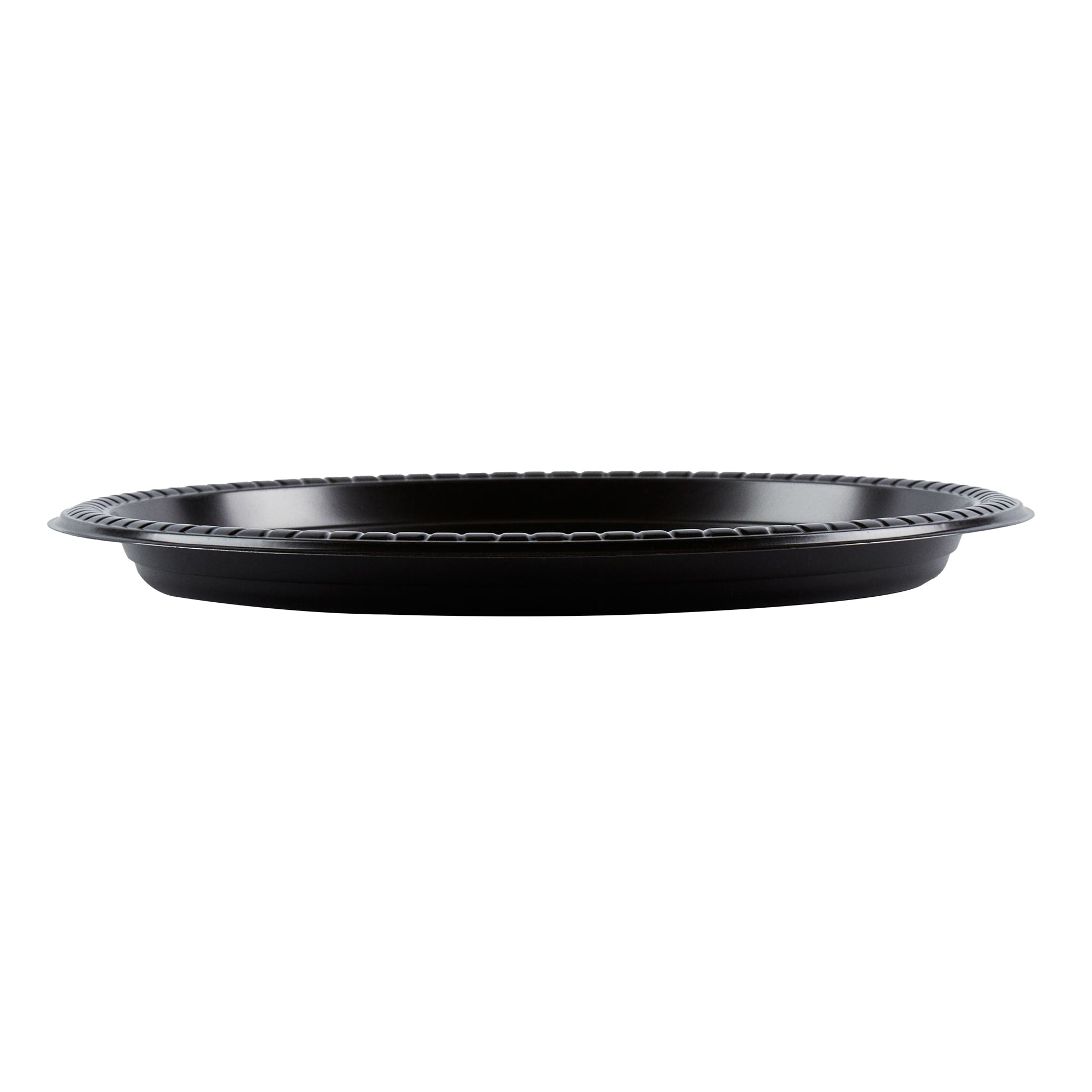 Chef 101 Round Black Plastic Plate - Microwavable - 10 1/4" x 10 1/4" x 3/4" - 50 count box