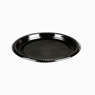 Chef 101 Round Black Plastic Plate - Microwavable - 10 1/4" x 10 1/4" x 3/4" - 100 count box