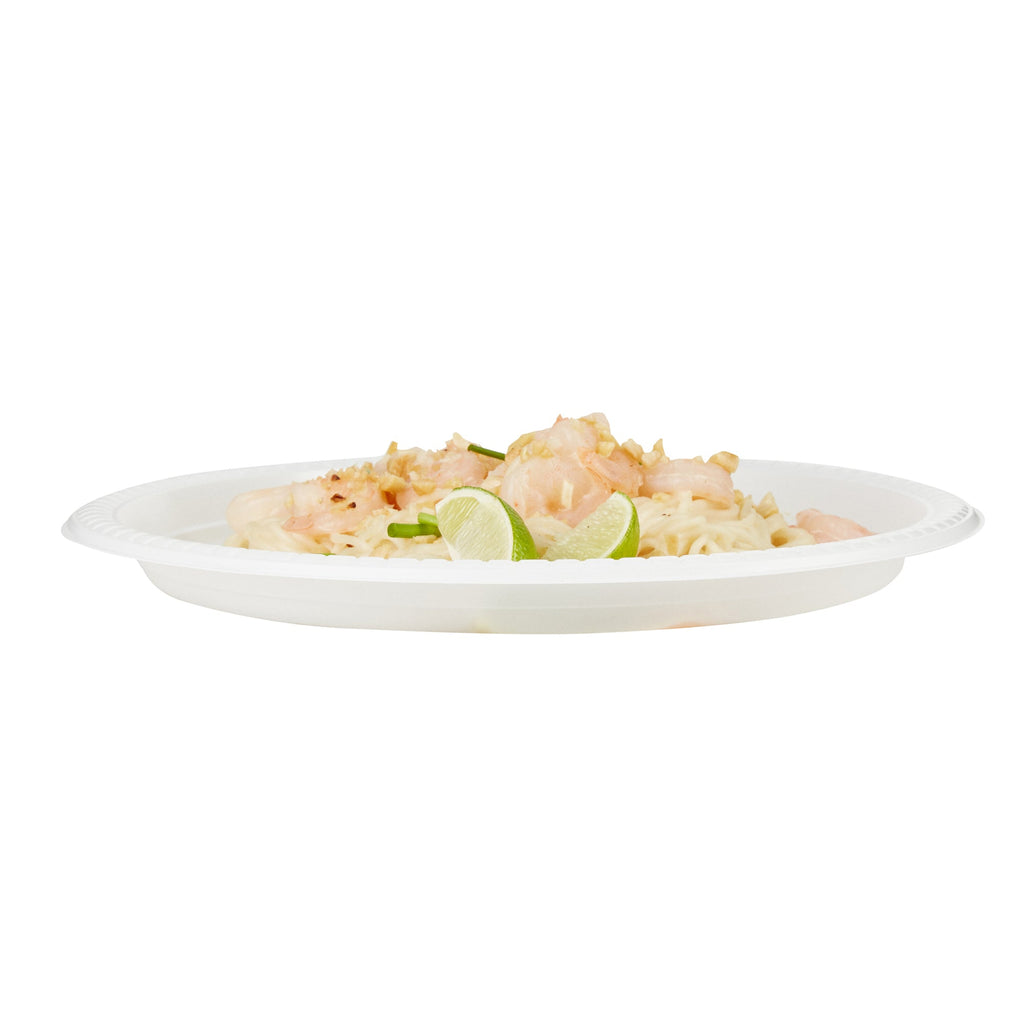 Chef 101 Round White Plastic Plate - Microwavable - 10 1/4" x 10 1/4" x 3/4" - 50 count box
