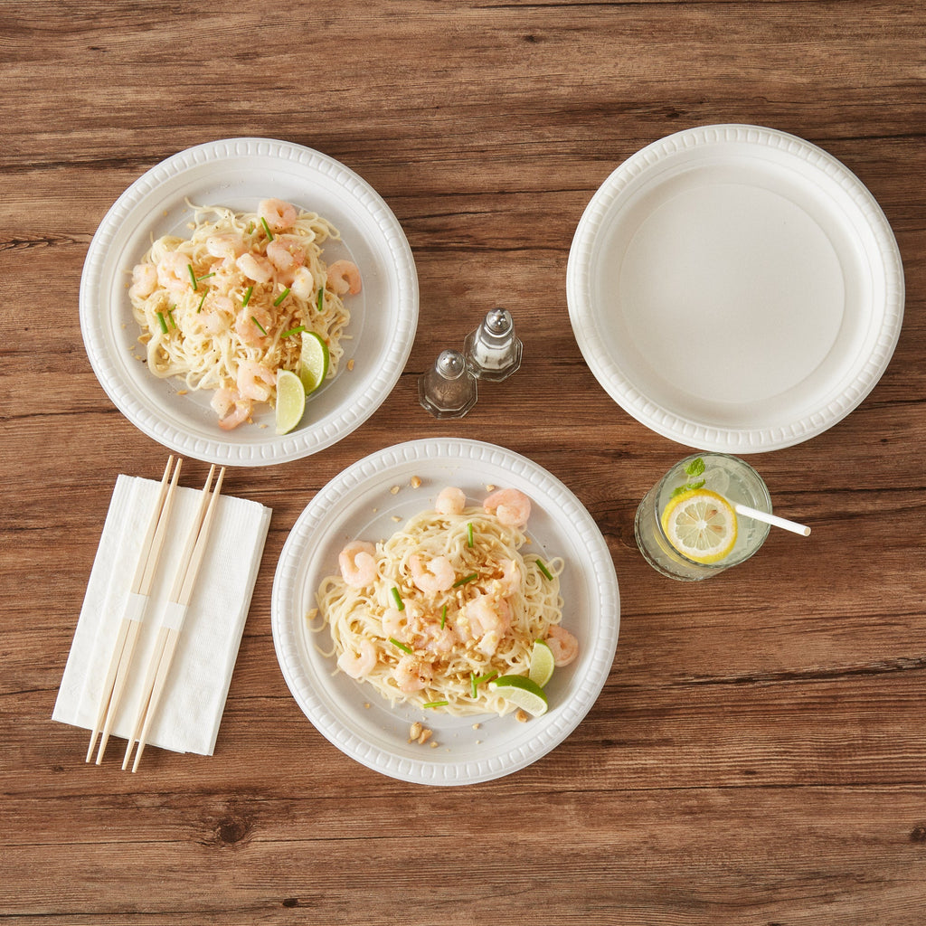 Chef 101 Round White Plastic Plate - Microwavable - 10 1/4" x 10 1/4" x 3/4" - 50 count box