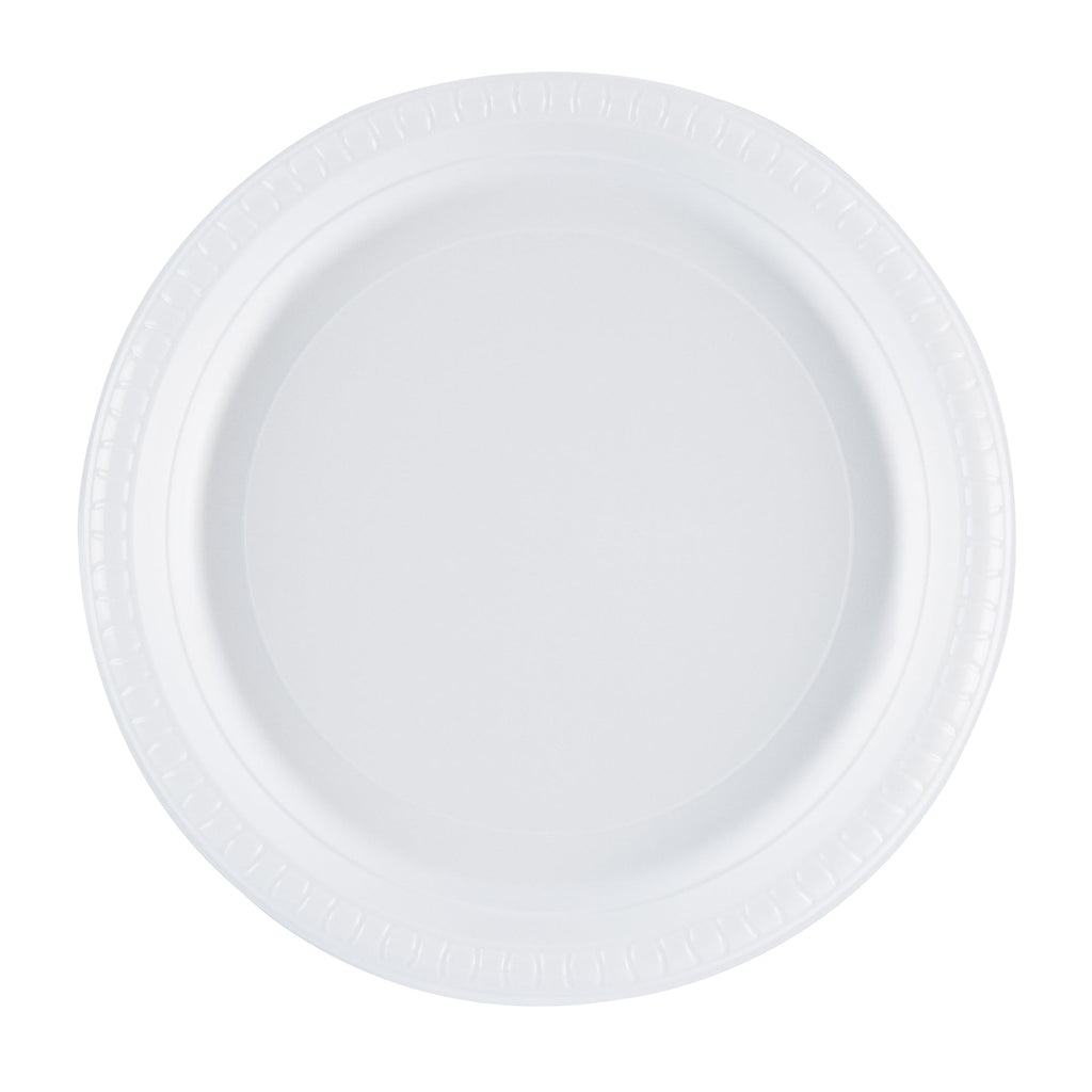 Chef 101 Round White Plastic Plate - Microwavable - 10 1/4" x 10 1/4" x 3/4" - 100 count box