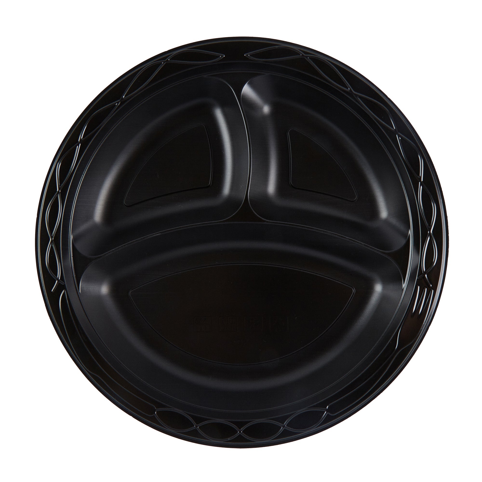 Chef 101 Round Black Plastic Plate - 3 Compartments, Microwavable - 10 1/4" x 10 1/4" x 1" - 50 count box