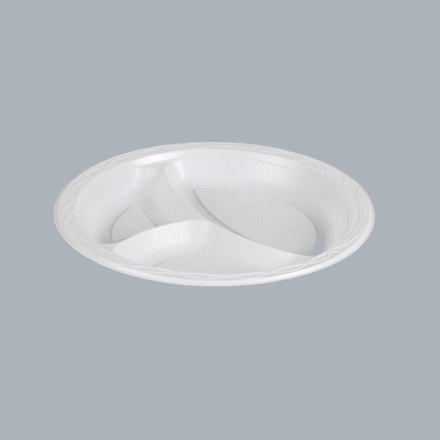 Chef 101 Round White Plastic Plate - 3 Compartments, Microwavable - 10 1/4" x 10 1/4" x 1" - 100 count box