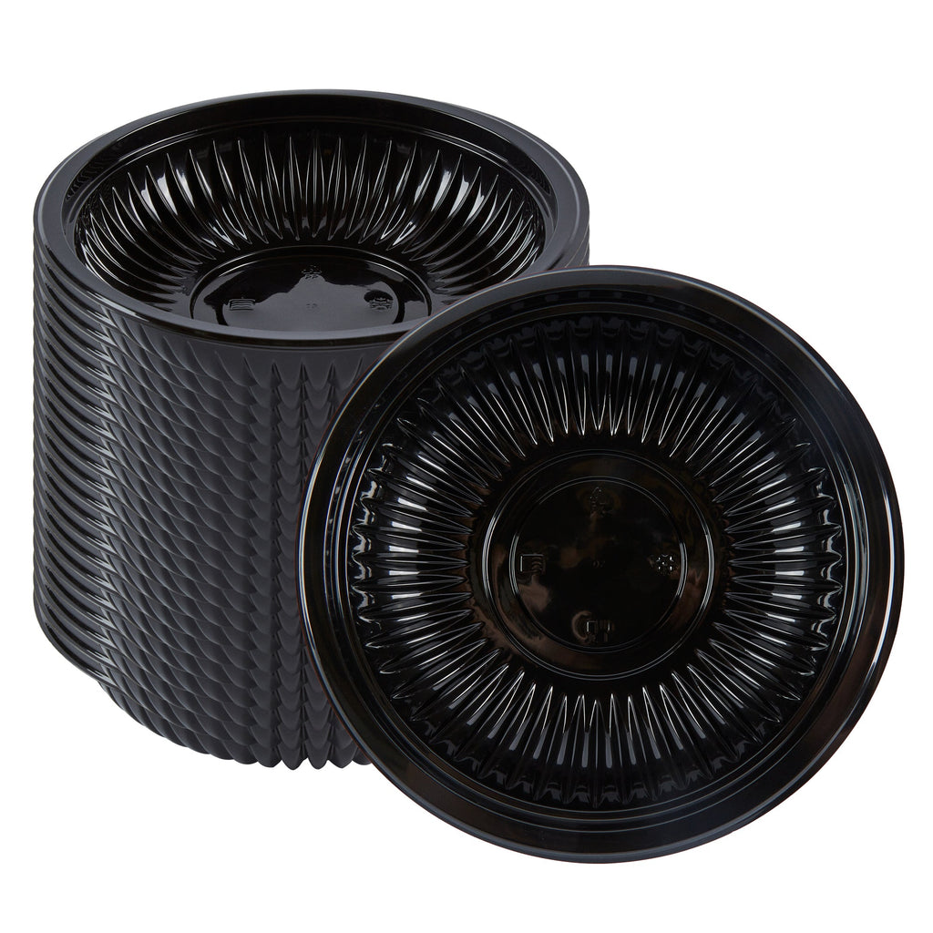Chef 101 34 oz Round Black Plastic Bowl - Microwavable - 9" x 9" x 2" - 50 count box
