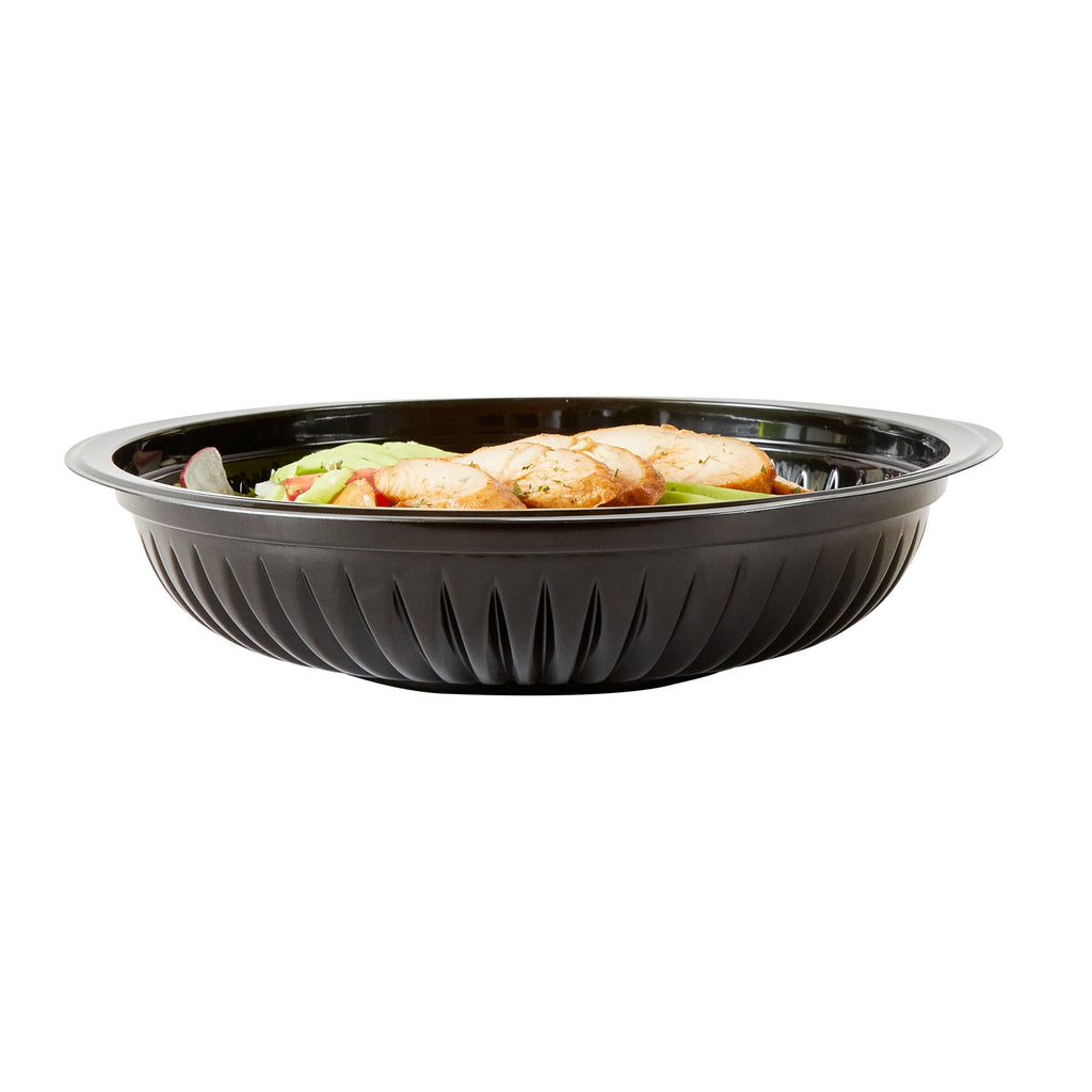 Chef 101 34 oz Round Black Plastic Bowl - Microwavable - 9" x 9" x 2" - 100 count box