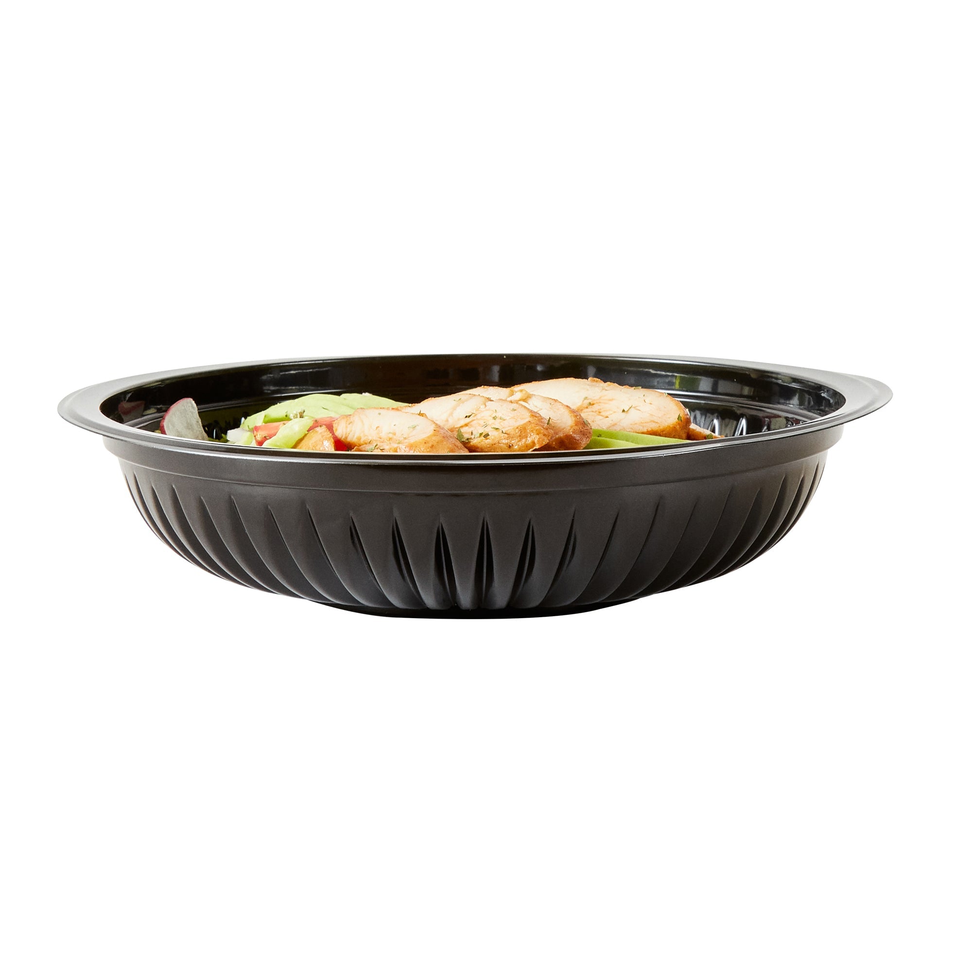 Chef 101 34 oz Round Black Plastic Bowl - Microwavable - 9" x 9" x 2" - 100 count box