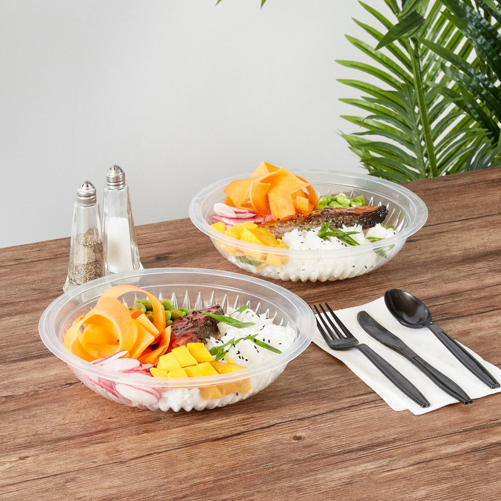 Chef 101 34 oz Round Clear Plastic Bowl - Microwavable - 9" x 9" x 2" - 50 count box
