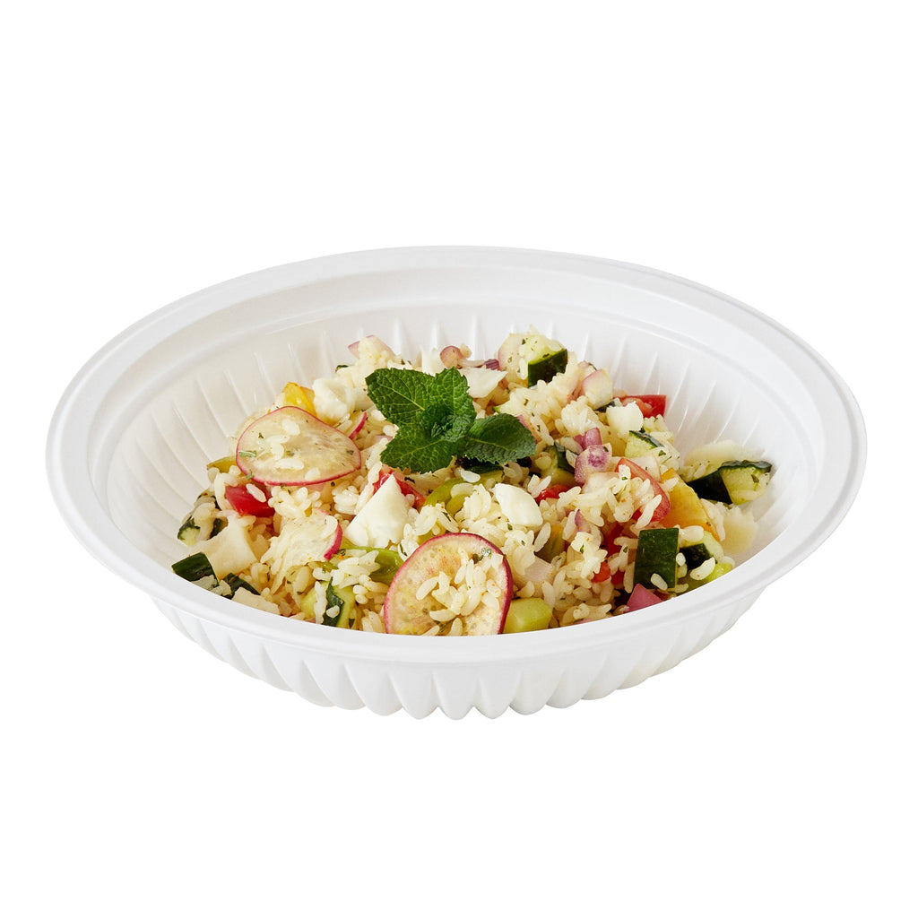 Chef 101 34 oz Round White Plastic Bowl - Microwavable - 9" x 9" x 2" - 50 count box