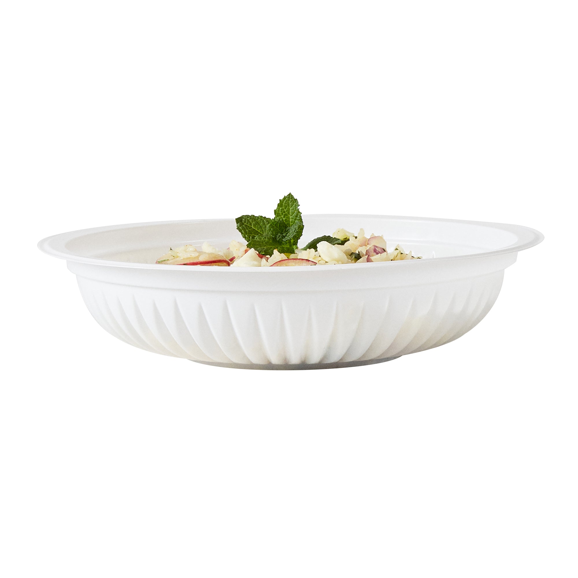 Chef 101 34 oz Round White Plastic Bowl - Microwavable - 9" x 9" x 2" - 50 count box