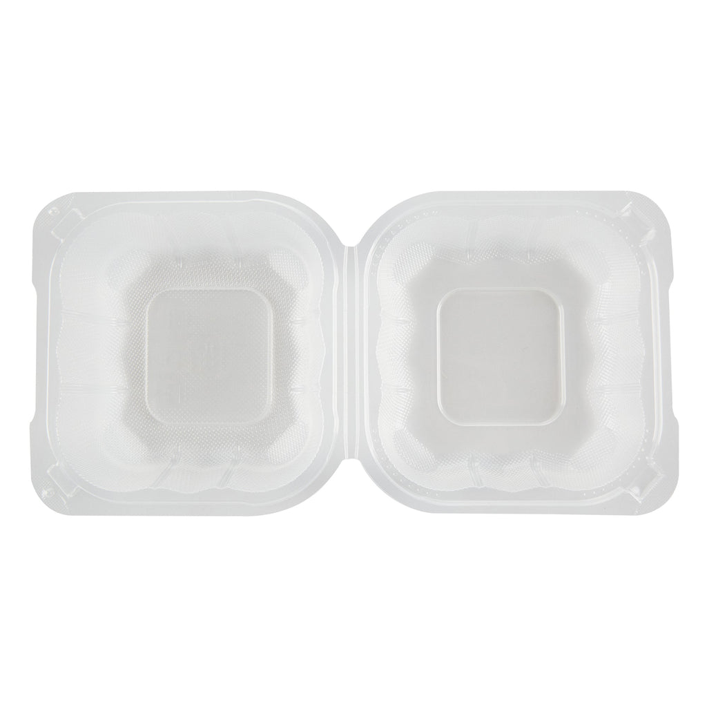Chef 101 13 oz Square Clear Plastic Clamshell Container - Anti-Fog, Microwavable - 5 1/2" x 5 1/2" x 2 3/4" - 50 count box