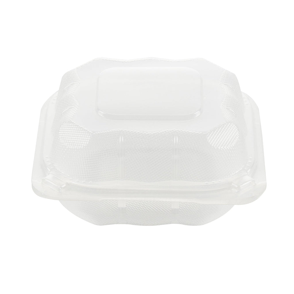 Chef 101 13 oz Square Clear Plastic Clamshell Container - Anti-Fog, Microwavable - 5 1/2" x 5 1/2" x 2 3/4" - 50 count box