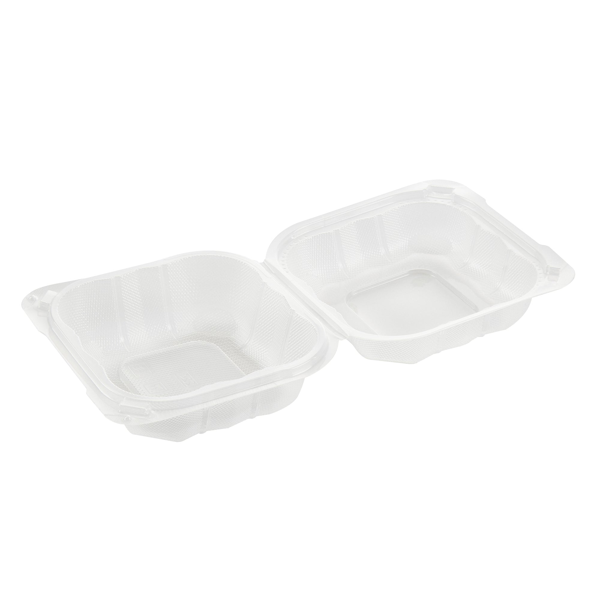 Chef 101 13 oz Square Clear Plastic Clamshell Container - Anti-Fog, Microwavable - 5 1/2" x 5 1/2" x 2 3/4" - 50 count box