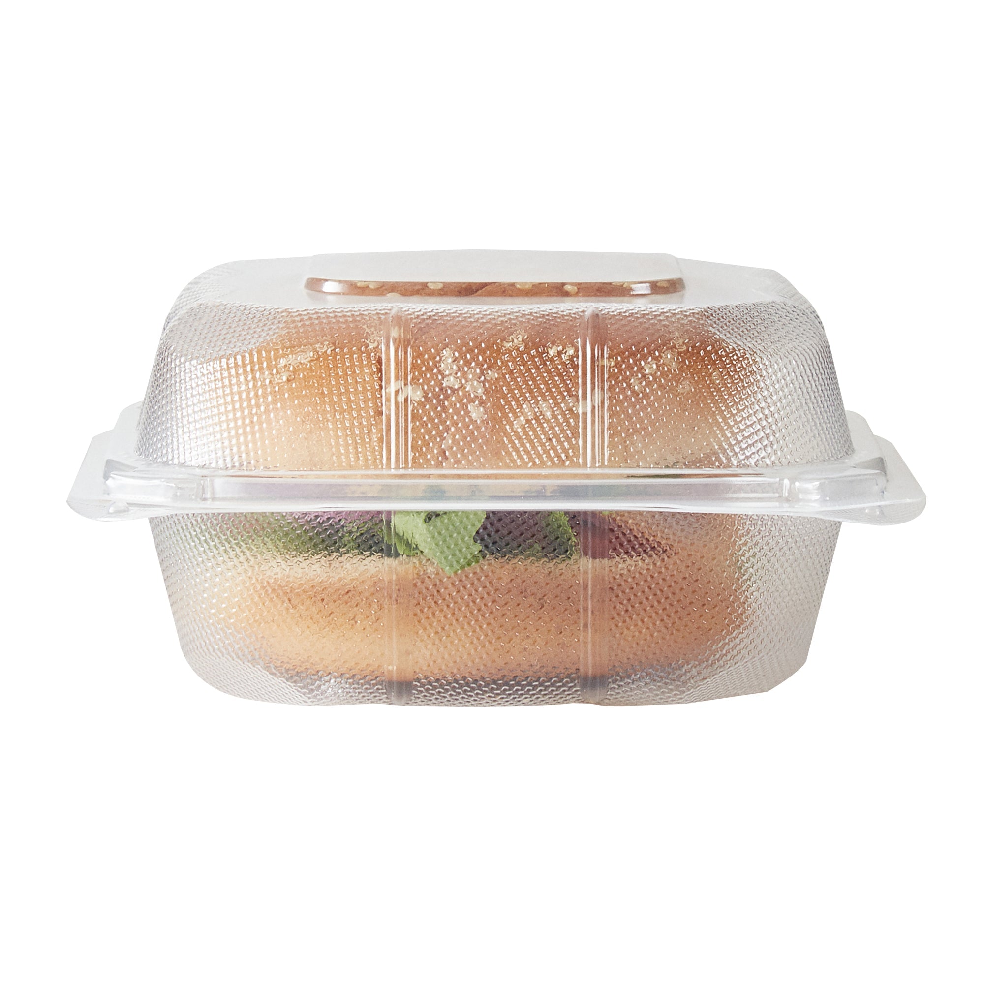 Chef 101 13 oz Square Clear Plastic Clamshell Container - Anti-Fog, Microwavable - 5 1/2" x 5 1/2" x 2 3/4" - 100 count box