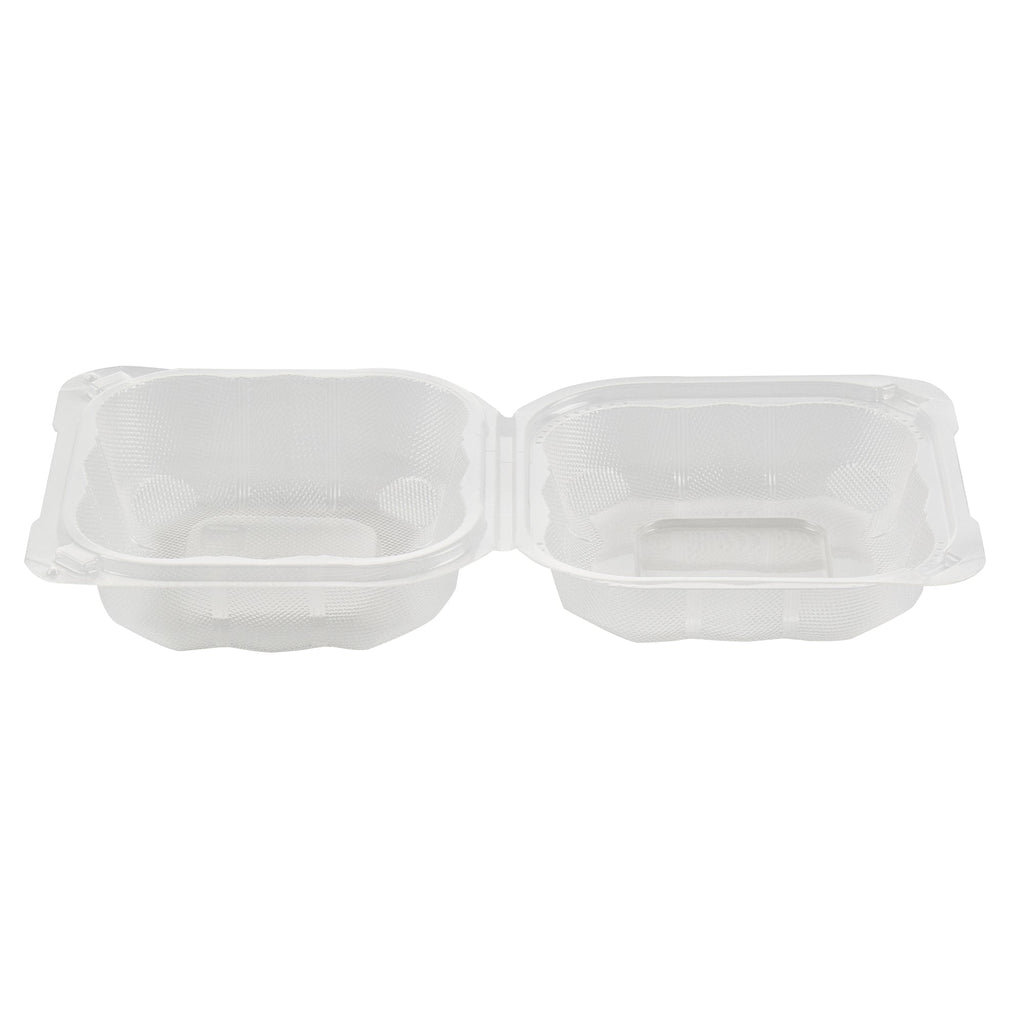 Chef 101 13 oz Square Clear Plastic Clamshell Container - Anti-Fog, Microwavable - 5 1/2" x 5 1/2" x 2 3/4" - 100 count box