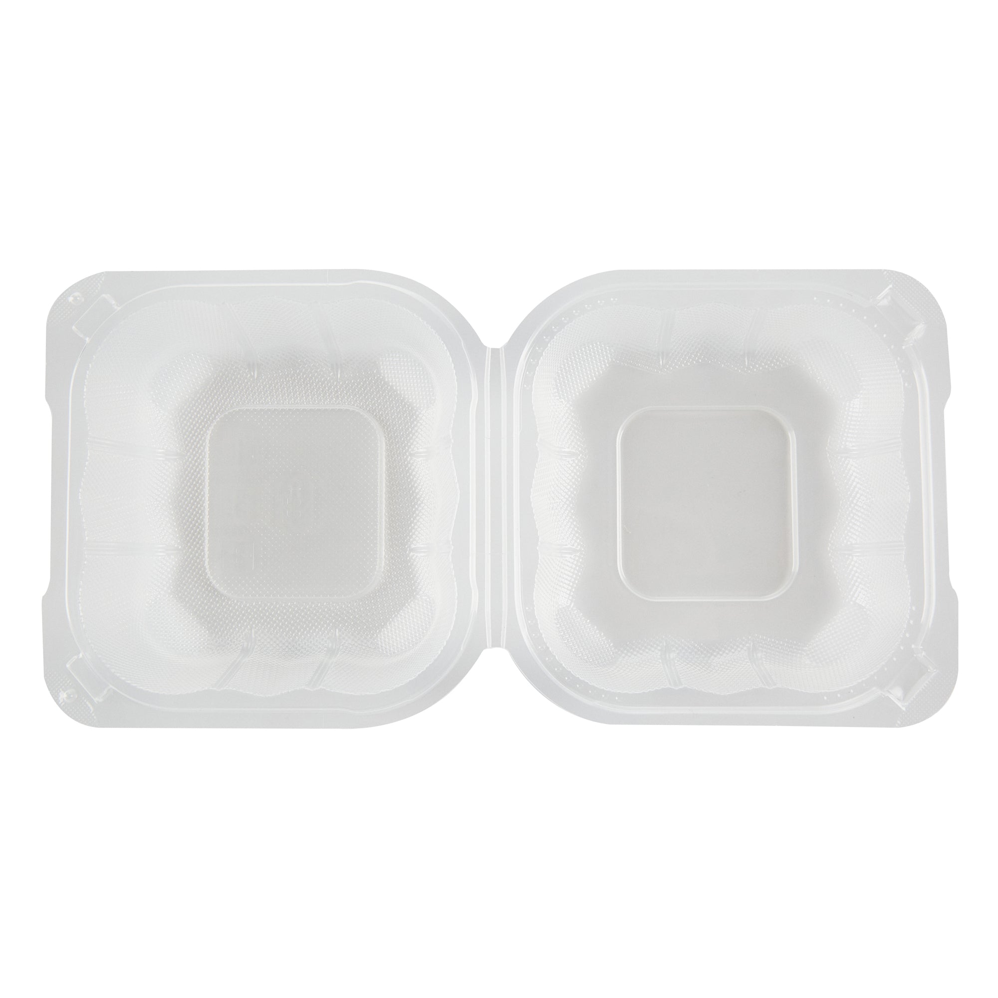 Chef 101 13 oz Square Clear Plastic Clamshell Container - Anti-Fog, Microwavable - 5 1/2" x 5 1/2" x 2 3/4" - 100 count box