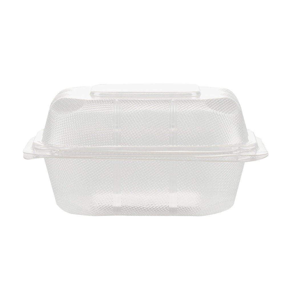 Chef 101 13 oz Square Clear Plastic Clamshell Container - Anti-Fog, Microwavable - 5 1/2" x 5 1/2" x 2 3/4" - 100 count box