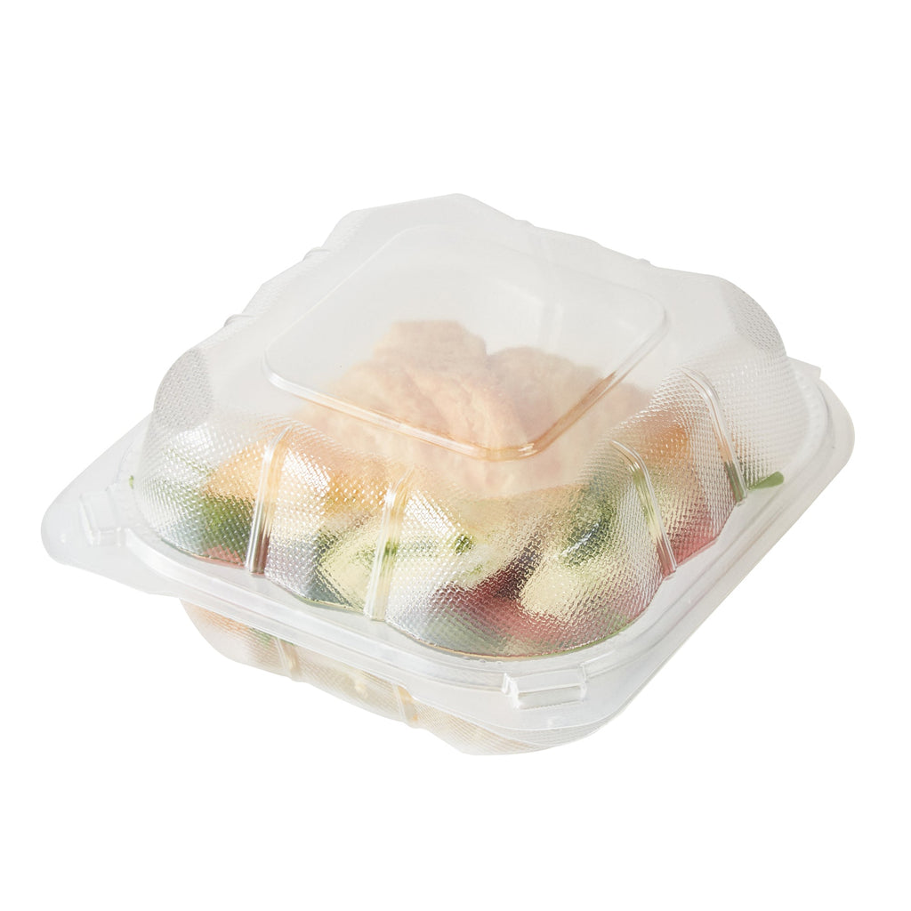Chef 101 17 oz Square Clear Plastic Clamshell Container - Anti-Fog, Microwavable - 6" x 6" x 3" - 50 count box