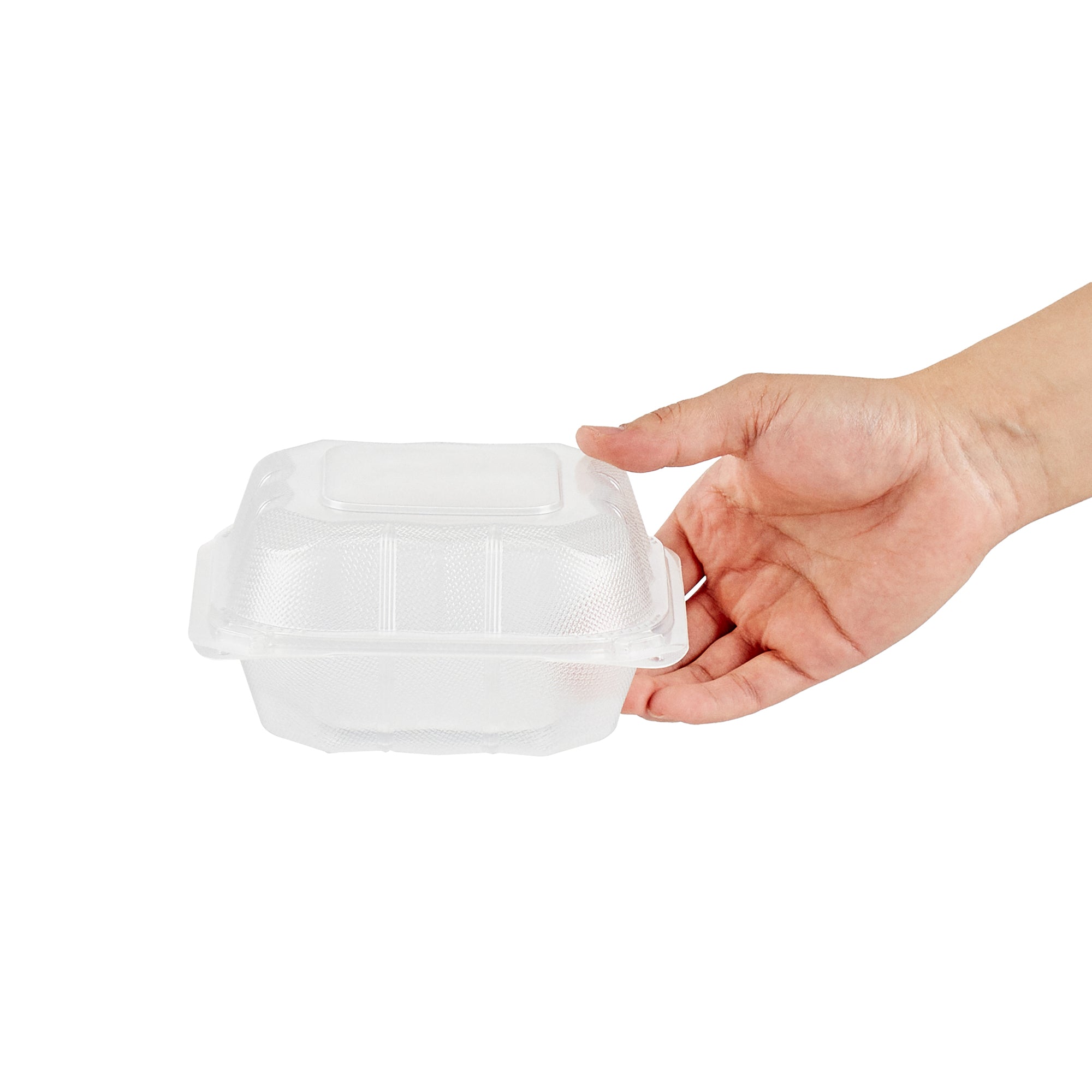 Chef 101 17 oz Square Clear Plastic Clamshell Container - Anti-Fog, Microwavable - 6" x 6" x 3" - 50 count box