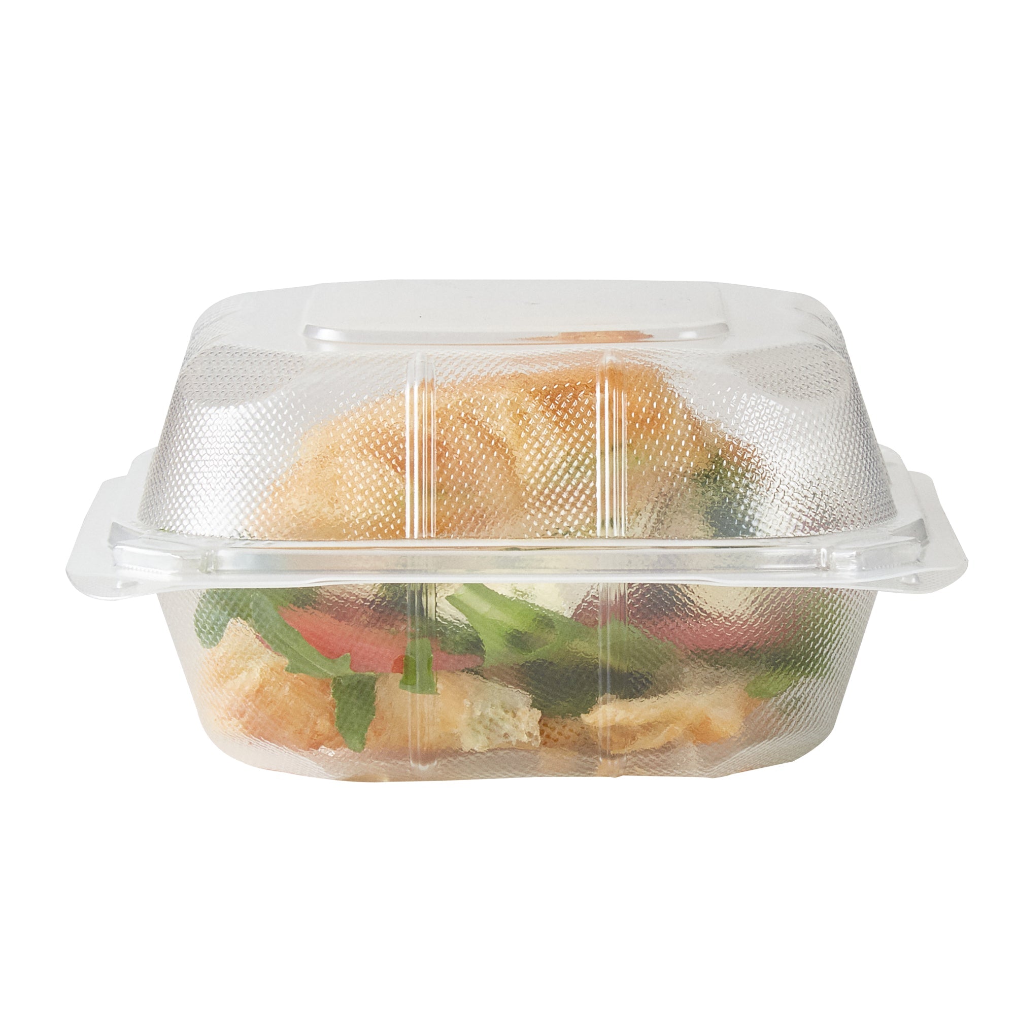 Chef 101 17 oz Square Clear Plastic Clamshell Container - Anti-Fog, Microwavable - 6" x 6" x 3" - 50 count box