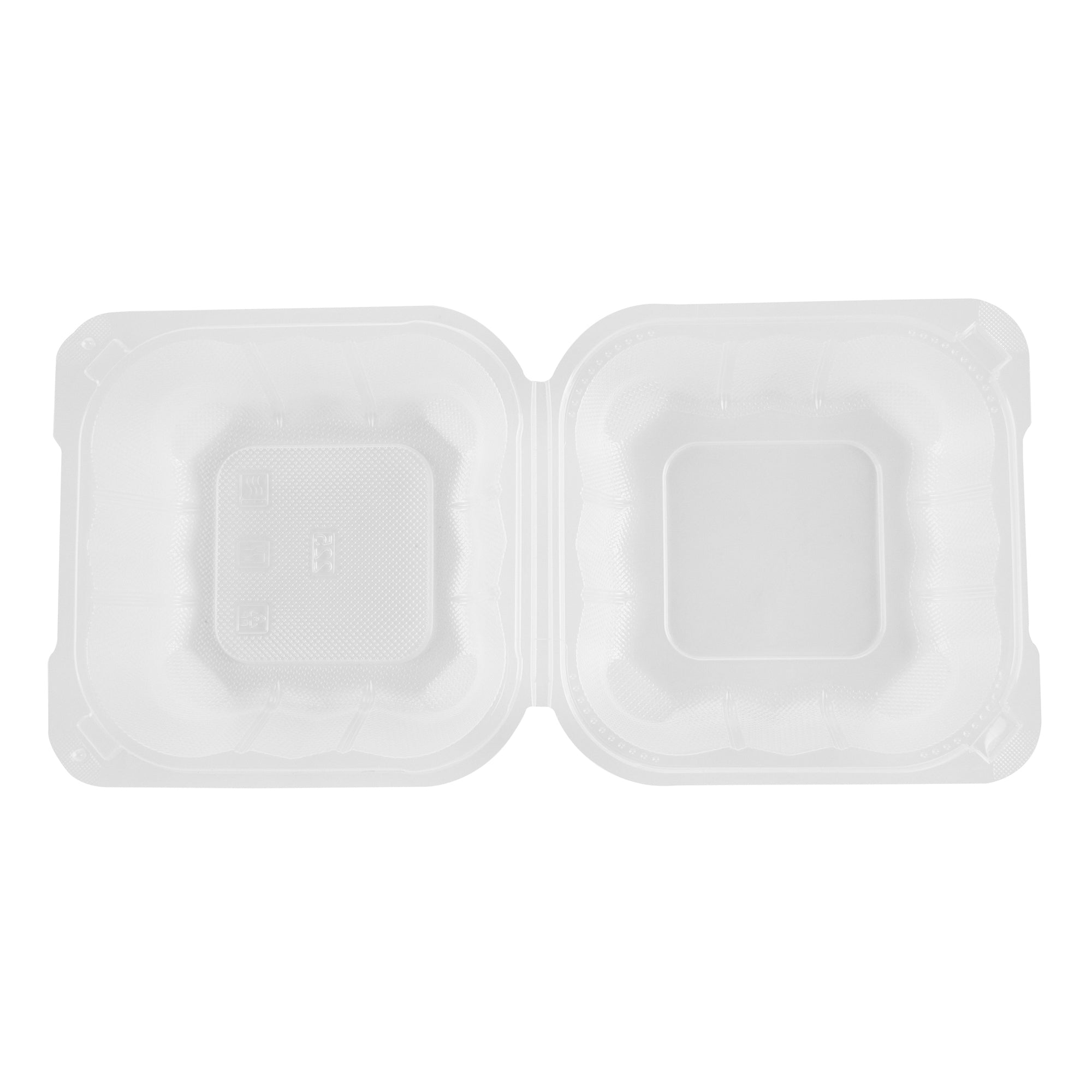 Chef 101 17 oz Square Clear Plastic Clamshell Container - Anti-Fog, Microwavable - 6" x 6" x 3" - 50 count box