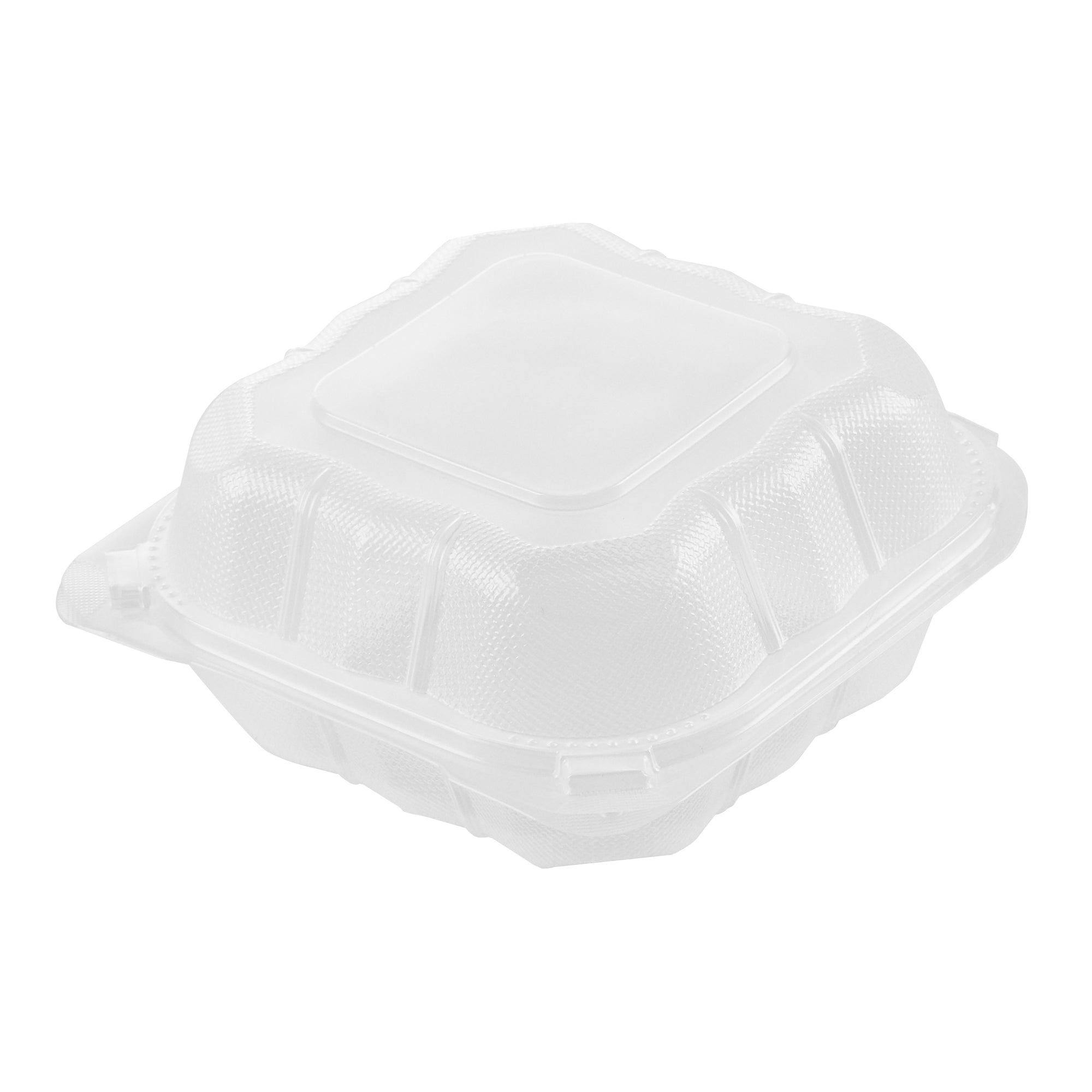 Chef 101 17 oz Square Clear Plastic Clamshell Container - Anti-Fog, Microwavable - 6" x 6" x 3" - 50 count box