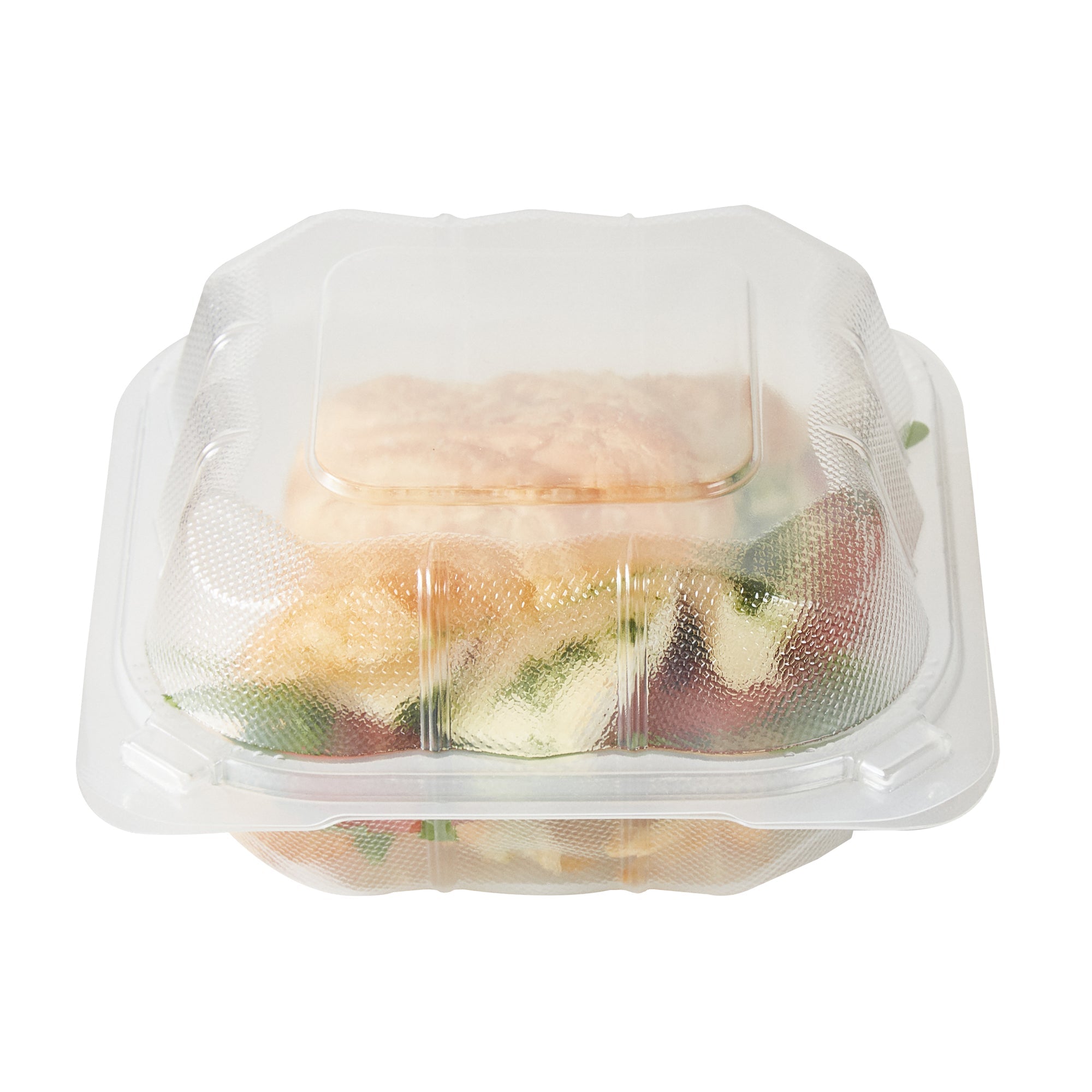 Chef 101 17 oz Square Clear Plastic Clamshell Container - Anti-Fog, Microwavable - 6" x 6" x 3" - 100 count box
