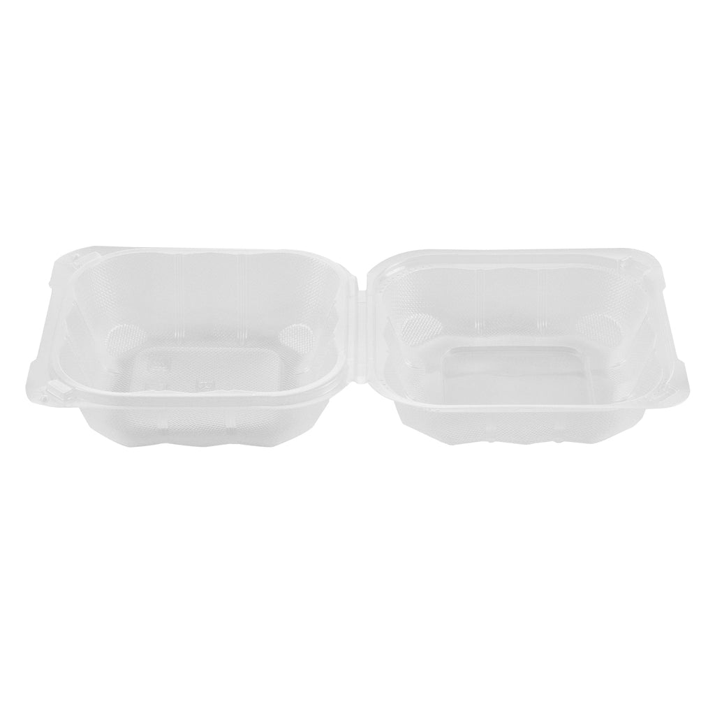 Chef 101 17 oz Square Clear Plastic Clamshell Container - Anti-Fog, Microwavable - 6" x 6" x 3" - 100 count box