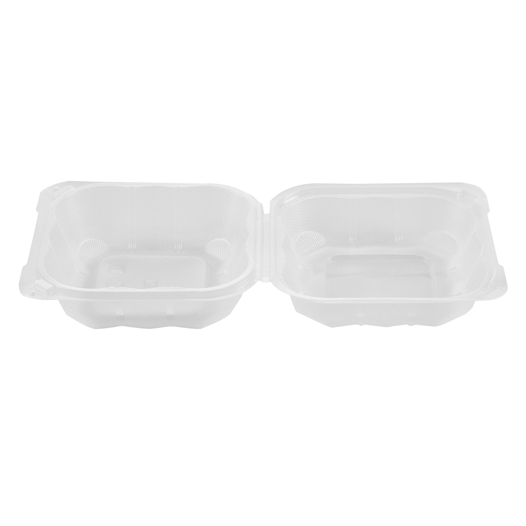 Chef 101 17 oz Square Clear Plastic Clamshell Container - Anti-Fog, Microwavable - 6" x 6" x 3" - 100 count box