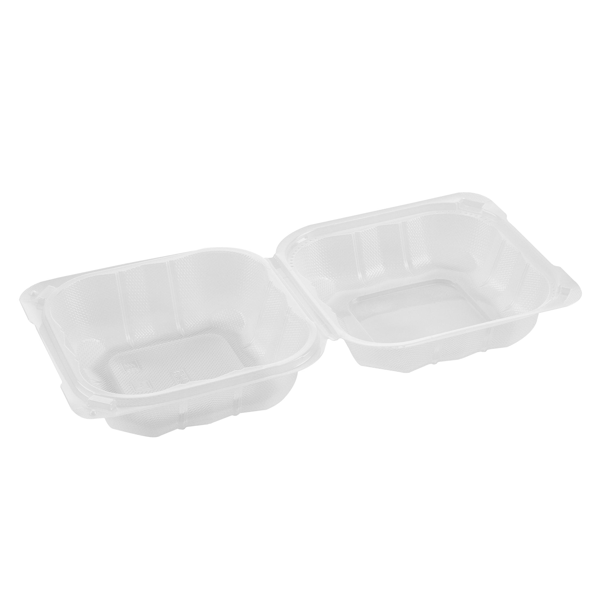 Chef 101 17 oz Square Clear Plastic Clamshell Container - Anti-Fog, Microwavable - 6" x 6" x 3" - 100 count box