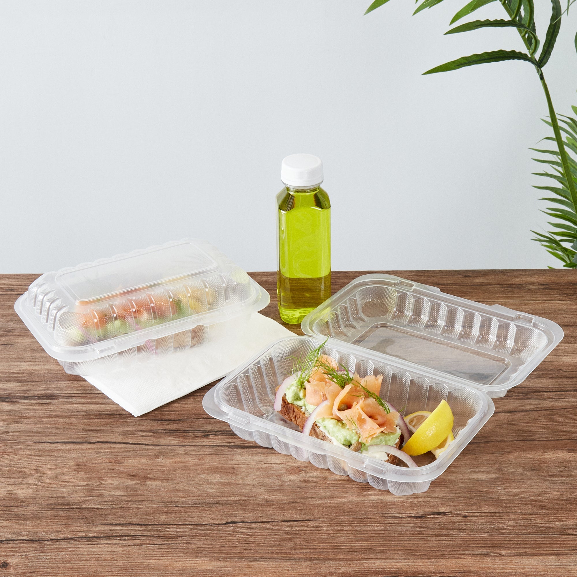 Chef 101 29 oz Rectangle Clear Plastic Clamshell Container - Anti-Fog, Microwavable - 9" x 6" x 2 3/4" - 100 count box