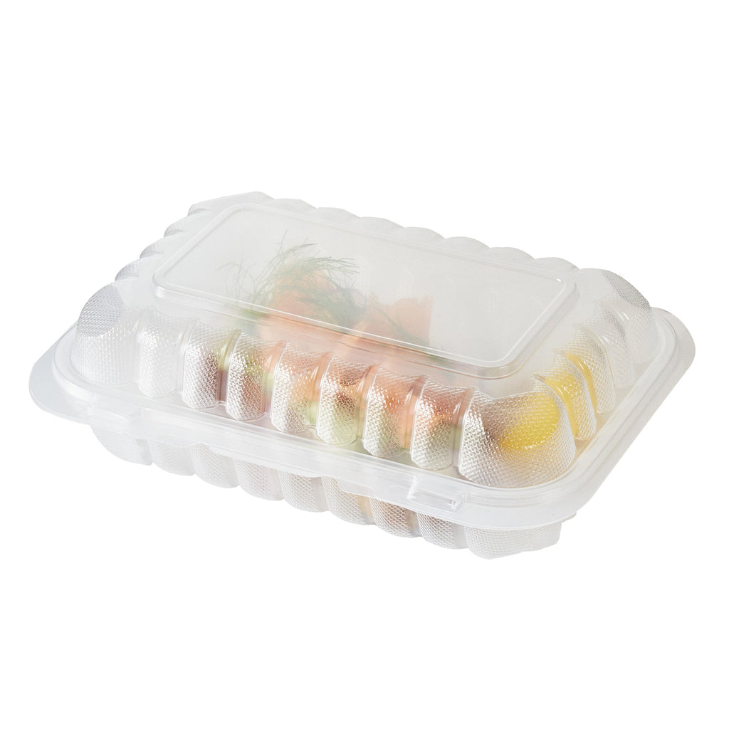Chef 101 29 oz Rectangle Clear Plastic Clamshell Container - Anti-Fog, Microwavable - 9" x 6" x 2 3/4" - 50 count box