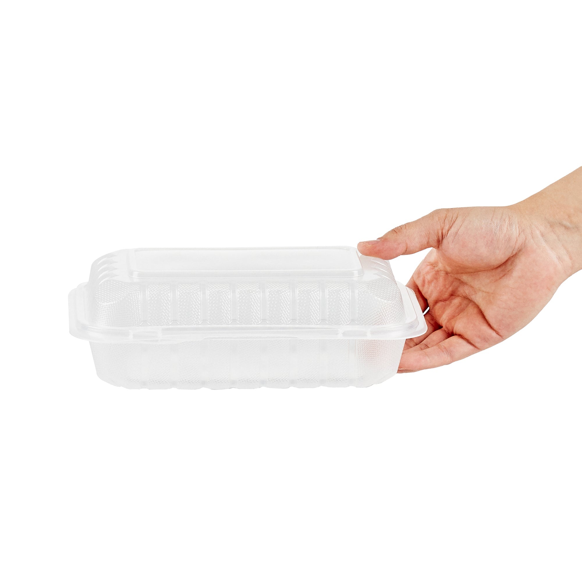 Chef 101 29 oz Rectangle Clear Plastic Clamshell Container - Anti-Fog, Microwavable - 9" x 6" x 2 3/4" - 50 count box