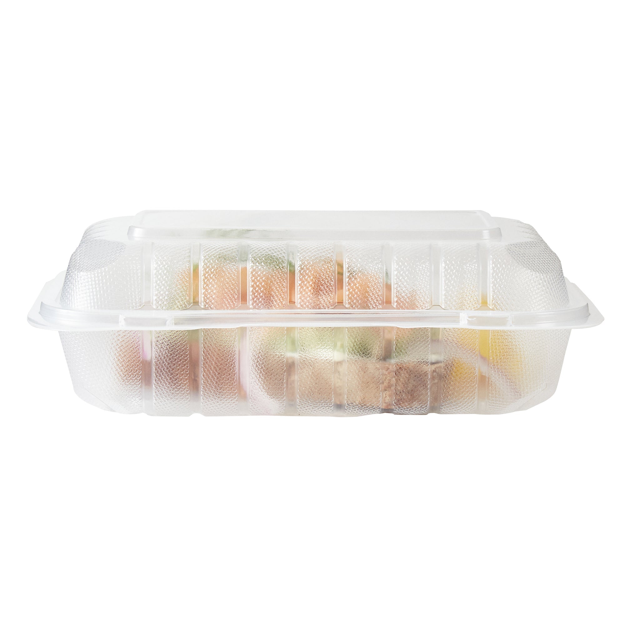Chef 101 29 oz Rectangle Clear Plastic Clamshell Container - Anti-Fog, Microwavable - 9" x 6" x 2 3/4" - 50 count box