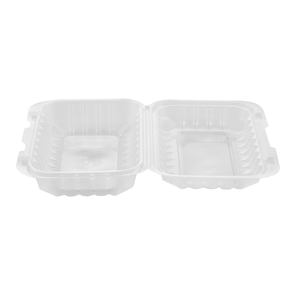 Chef 101 29 oz Rectangle Clear Plastic Clamshell Container - Anti-Fog, Microwavable - 9" x 6" x 2 3/4" - 50 count box