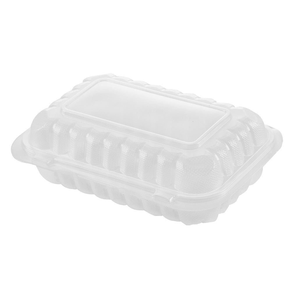Chef 101 29 oz Rectangle Clear Plastic Clamshell Container - Anti-Fog, Microwavable - 9" x 6" x 2 3/4" - 50 count box