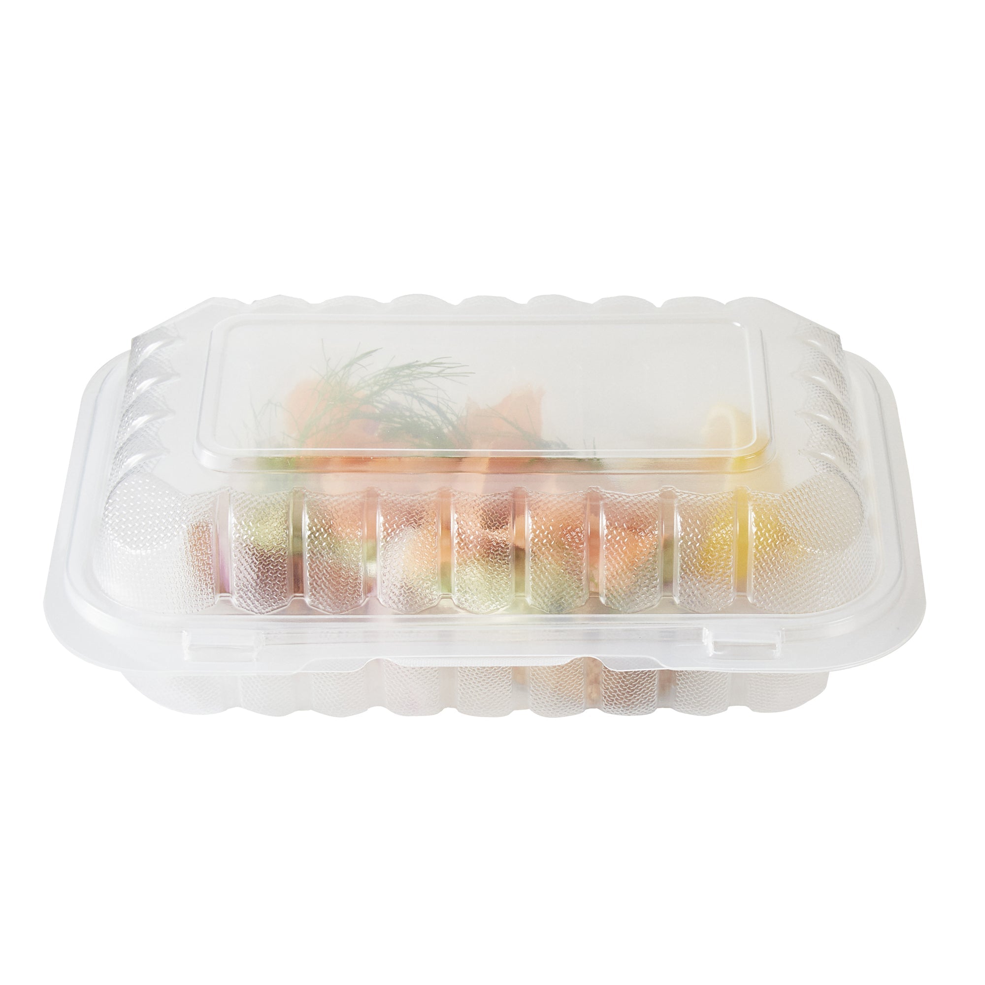 Chef 101 29 oz Rectangle Clear Plastic Clamshell Container - Anti-Fog, Microwavable - 9" x 6" x 2 3/4" - 100 count box