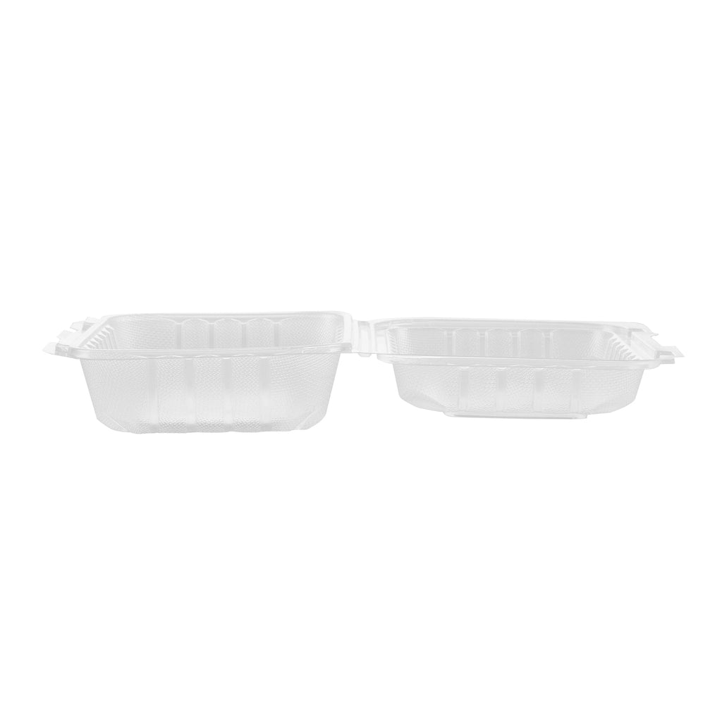 Chef 101 29 oz Rectangle Clear Plastic Clamshell Container - Anti-Fog, Microwavable - 9" x 6" x 2 3/4" - 100 count box