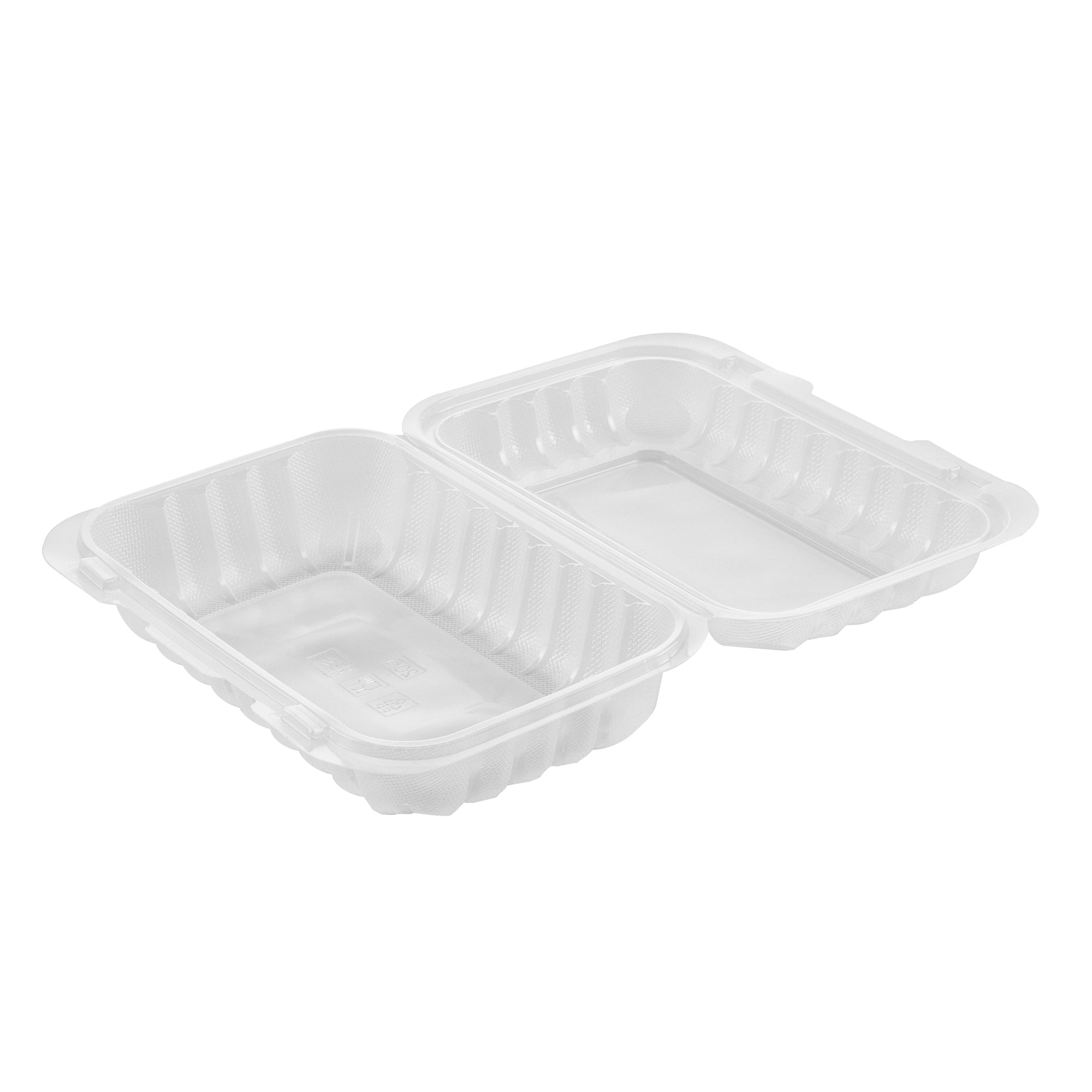Chef 101 29 oz Rectangle Clear Plastic Clamshell Container - Anti-Fog, Microwavable - 9" x 6" x 2 3/4" - 100 count box